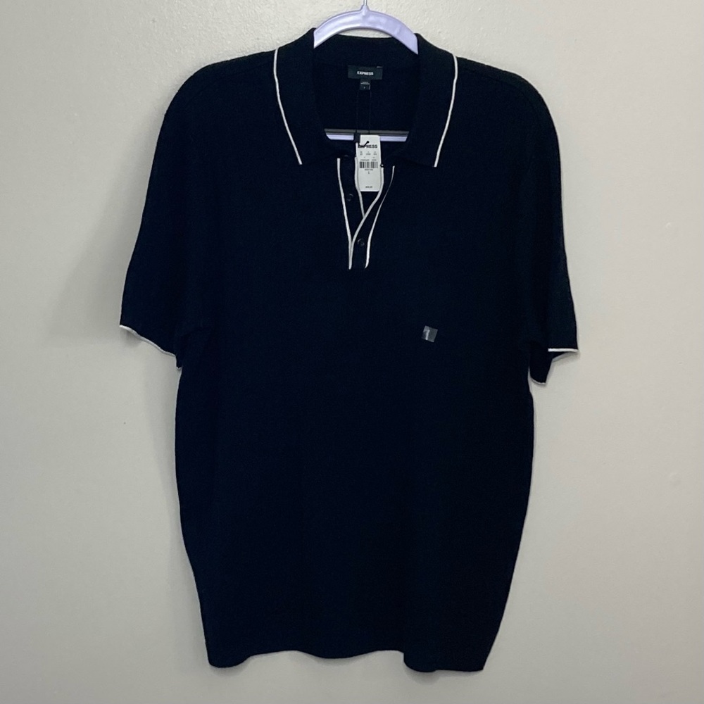 Express Modern Prep Short Sleeve Sweater Polo Shirt Mens Size L